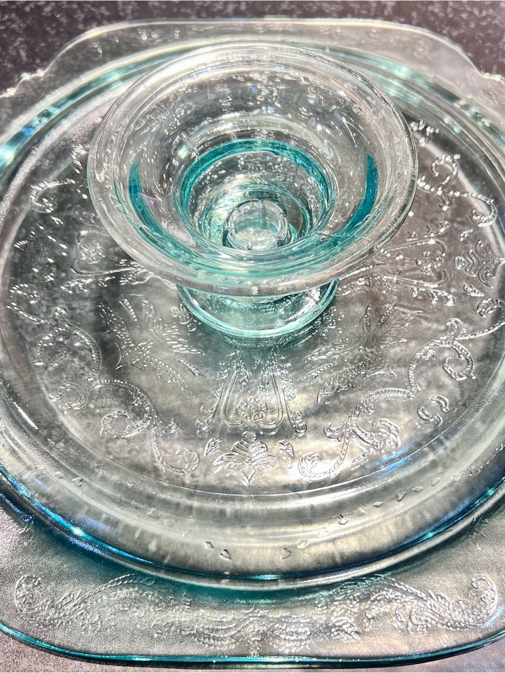 Embossed Glass Serving Platter - Aqua Green - Picture 5 of 9